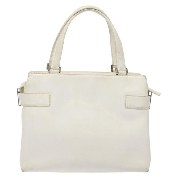 Salvatore Ferragamo Gancini Hand Bag Leather White Silver Auth 118441 - Picture 2 of 16